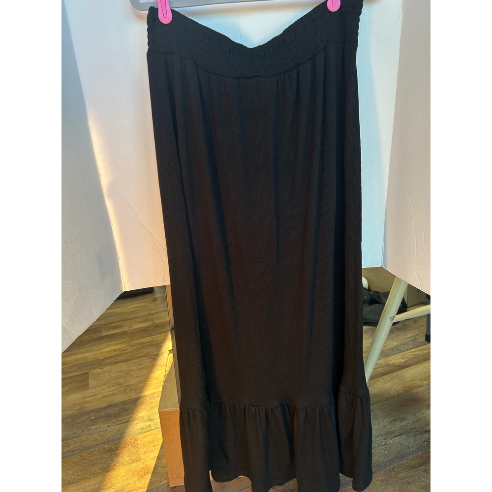 Cato Maxi Skirt Women Large Black New Button Front Smocked Waist Boho Ruffle - Picture 5 of 10